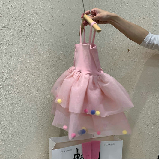 Vestido Princesa Infantil con Pompón de Pelaje Colorido - Image 11