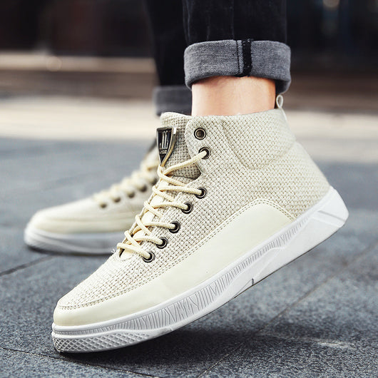 Zapatos casuales deportivos de caña alta para hombre en lino - Image 3