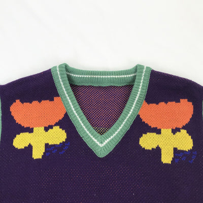 Chaleco Tejido Floral Cuello V Mujer - Suéter Corto Holgado Otoño Invierno - Image 3