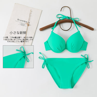 Vibrant blue push-up halter bikini swimsuit with tie-side bottoms, perfect for beach vacations. - Image 20