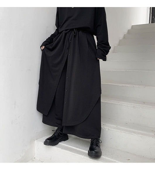 Pantalones Anchos para Hombre con Botones Superpuestos en Negro - Image 11