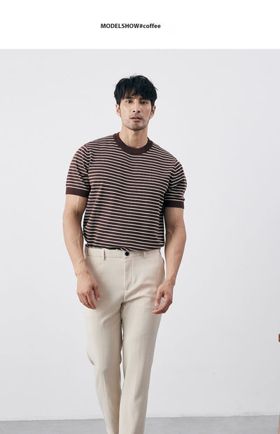 Camiseta Tejida de Cuello Redondo con Rayas para Hombre - Image 11