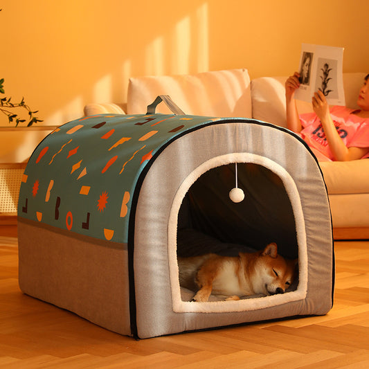 Casa Cama para Mascotas Desmontable con Patrón Geométrico Bicolor