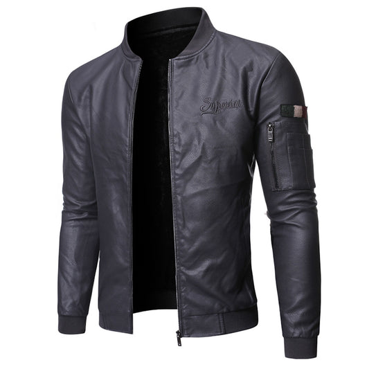 Chaqueta de Cuero Lavado para Hombre con Cuello Tipo Smoking - Image 4