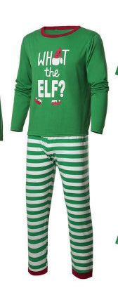 Green and white striped long-sleeve pajama set with "WHAT THE ELF?" graphic for family matching. - Image 7