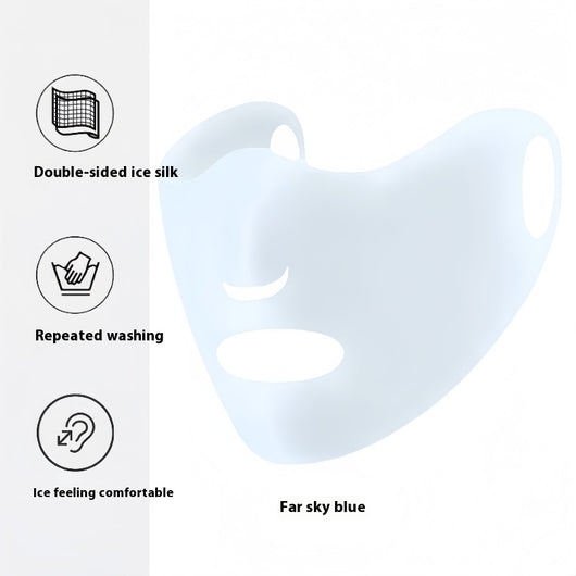 Light pink ice silk sun protection mask with ear loops and neck coverage, featuring small ventilation holes. - Image 47