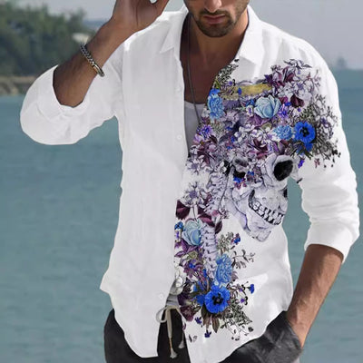 Camisa de Lino Bambú Estampada con Detalles a Tono para Hombre - Image 4