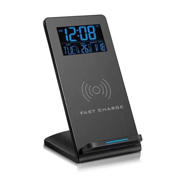Reloj Despertador Multifunción con Cargador Inalámbrico y Soporte para Teléfono