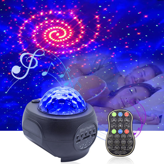 Luz Nocturna LED con Efecto Llama Estrellada y Ondas de Agua