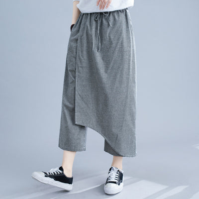 Pantalones Casuales Talla Grande en Algodón y Lino a Cuadros - Image 6