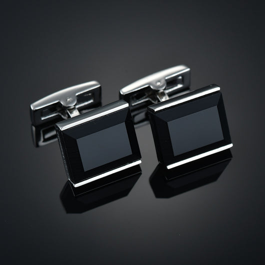 Gemelos de Camisa Francés Cuadriculado con Cristales de Diamante para Hombre - Image 2