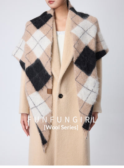 Bufanda Triangular de Lana y Algodón Jacquard Cuadros Retro - Cuello Cálido - Image 22