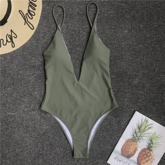 Traje de Baño Enterizo Escote Profundo con Pliegues Traseros - Image 19