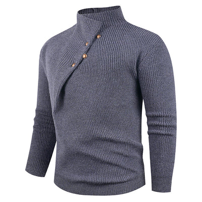 Suéter Casual para Hombre con Cuello Mao y Botones Sesgados - Image 4