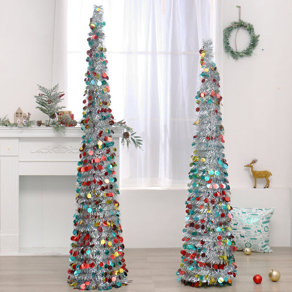 Árbol de Navidad Retráctil Colorido con Adornos Decorativos