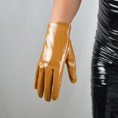 Guantes Cortos de Charol Verde Militar 21cm - Estilo Uniforme Profesional - Image 5