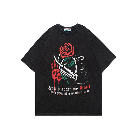Camiseta Hombre Cuello Redondo Estampado Efecto Lavado
