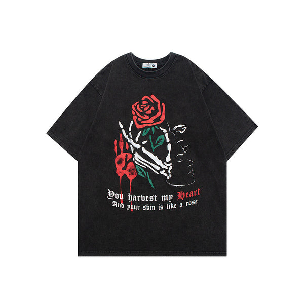 Camiseta Hombre Cuello Redondo Estampado Efecto Lavado
