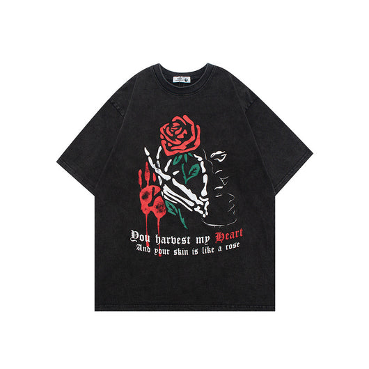 Camiseta Hombre Cuello Redondo Estampado Efecto Lavado
