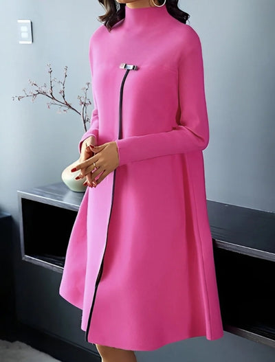 Vestido Elegante de Cuello Alto Manga Larga Efecto Adelgazante con Bajo Amplio - Image 7