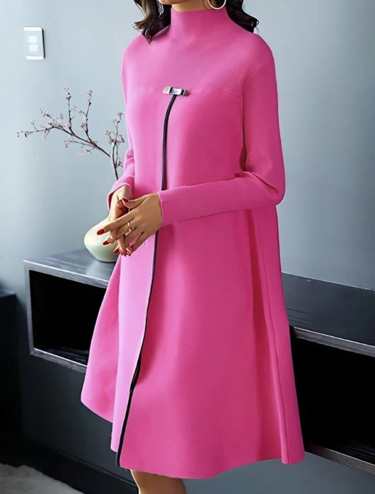 Vestido Elegante de Cuello Alto Manga Larga Efecto Adelgazante con Bajo Amplio - Image 7