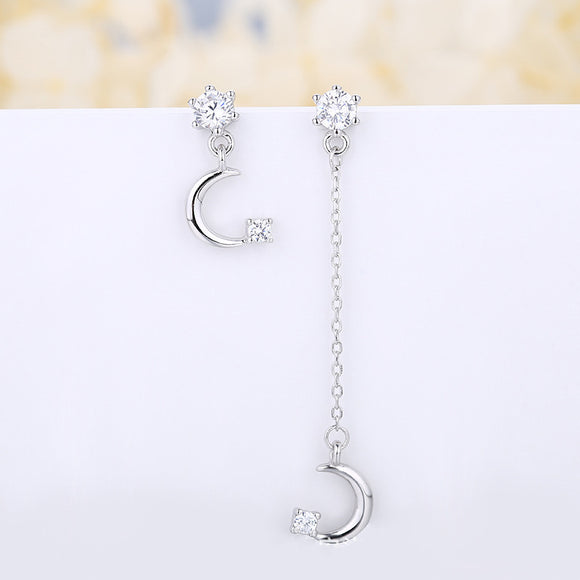 Aretes de Plata 925 Asimétricos Estrella y Luna