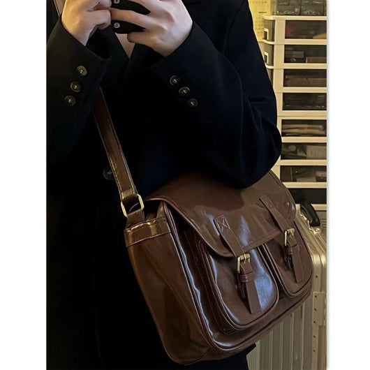 Bolso Bandolera Cartero de Cuero Encerado Marrón Chocolate - Gran Capacidad - Image 11
