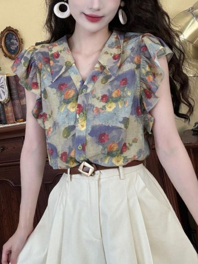 Blusa Elegante Retro con Escote en V para Mujer - Image 8