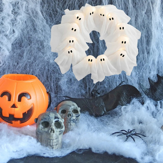 Corona Decorativa de Fantasma para Halloween con Luces LED - Decoración para Puerta y Pared - Image 19