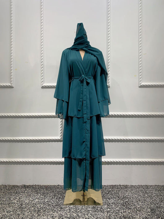 Bata Larga de Gasa Perla en Tres Capas - Vestido Fluido y Elegante - Image 16