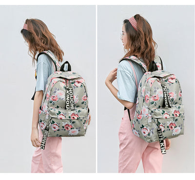 Mochila Étnica Floral Impresa Nylon Impermeable para Viajes - Image 13