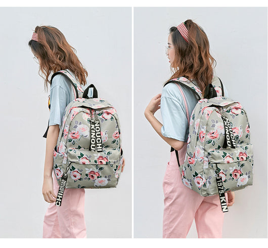 Mochila Étnica Floral Impresa Nylon Impermeable para Viajes - Image 13