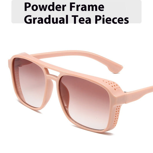 Men's double beam business sunglasses with powder pink frame and gradual tea-colored gradient lenses. - Image 19