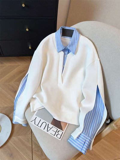 Sudadera Tipo Camisa con Cuello Patchwork y Rayas Superpuestas - Image 8