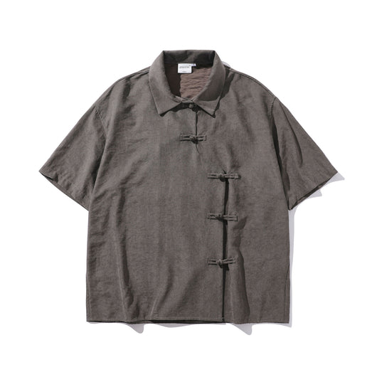 Camisa Corta Estilo Chino Tradicional con Botones de Rana para Hombre - Image 22