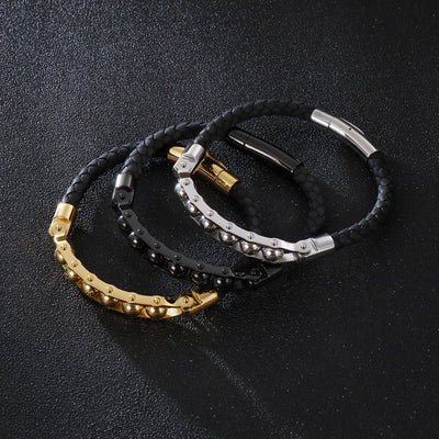 Pulsera de Cuero Trenzado Acero Inoxidable Giratoria para Hombre - Image 6