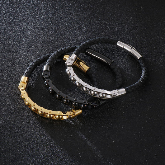 Pulsera de Cuero Trenzado Acero Inoxidable Giratoria para Hombre - Image 6