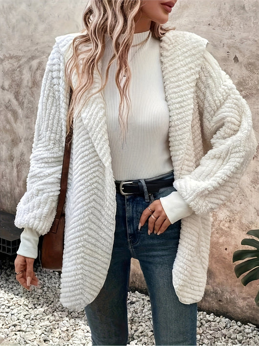 Cardigan Hooded de Terciopelo Reversible con Patrón Wave - Image 13