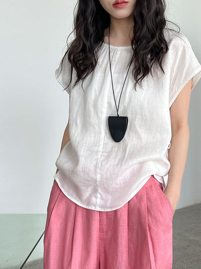 Blusa Tencel Lino Cuello Redondo Ajustada para Mujer - Image 14
