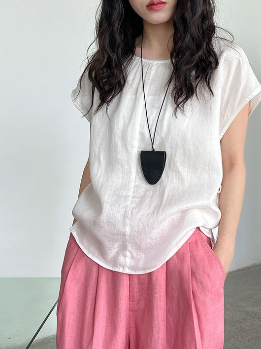 Blusa Tencel Lino Cuello Redondo Ajustada para Mujer - Image 14