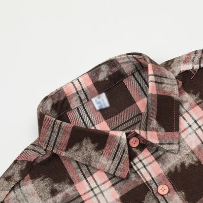 Camisa de Cuadros Desgastada de Manga Corta para Hombre - Image 3