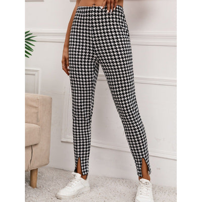 Pantalones Cropped Talle Alto con Patrón Pata de Gallo Ajuste Slim - Image 3