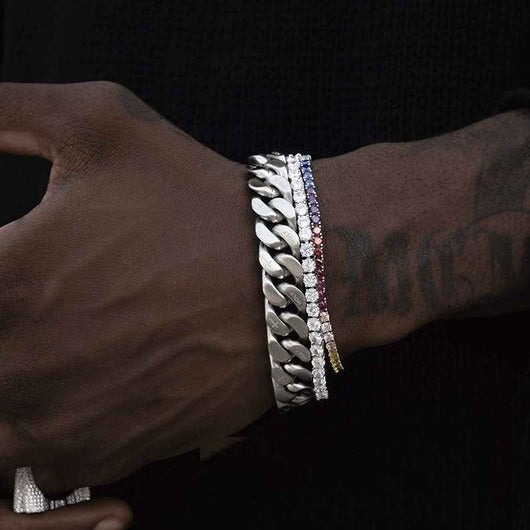 Pulsera Cubana Doble Cara Cepillada para Hombre - Estilo Casual