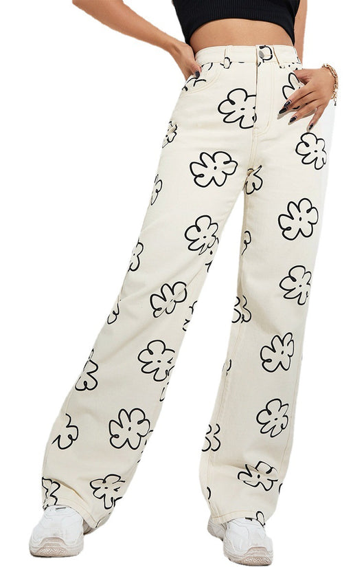 Jeans Rectos Estampados Sueltos para Mujer - Comodidad Casual - Image 7
