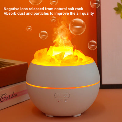 White spherical aromatherapy machine with glowing salt stones and a simulated flame effect on a white background. - Image 2