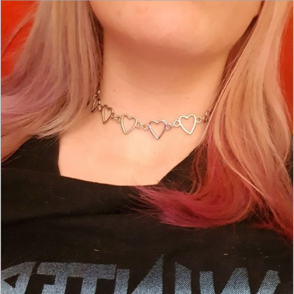 Collar Corazón Hueco Bicolor Coreano - Joya de Declaración de Amor para Novia