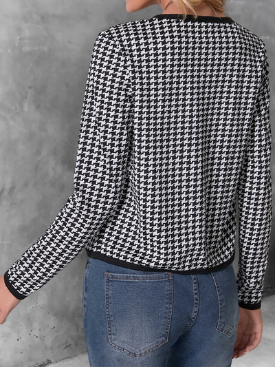 Cardigan Casual Cuadros Pata de Gallo Manga Larga Mujer - Image 3