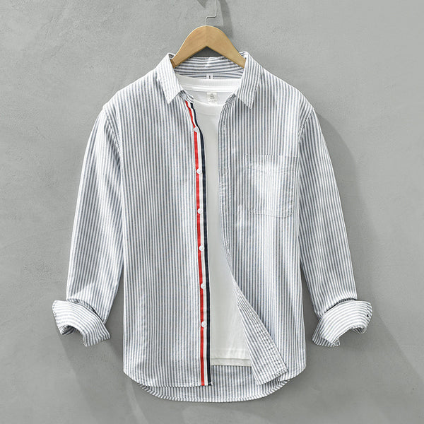 Camisa Casual Manga Larga a Rayas Verticales Estilo Japonés para Hombre - Image 6