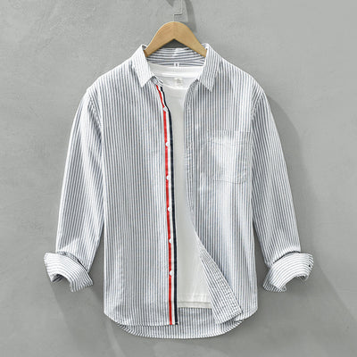 Camisa Casual Manga Larga a Rayas Verticales Estilo Japonés para Hombre - Image 6