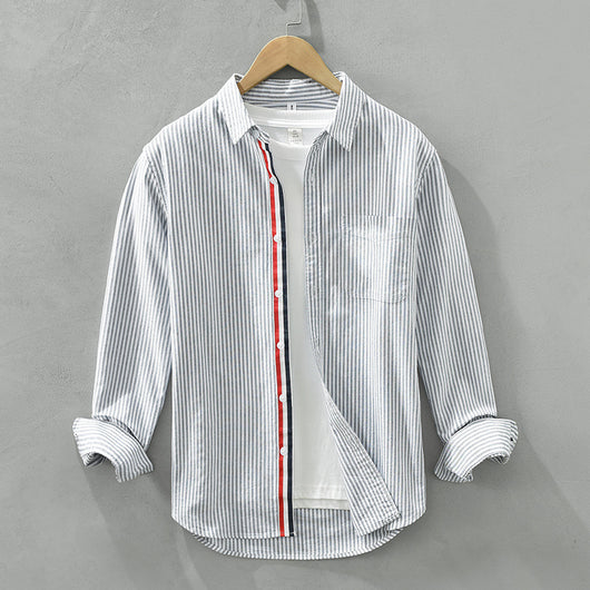 Camisa Casual Manga Larga a Rayas Verticales Estilo Japonés para Hombre - Image 6